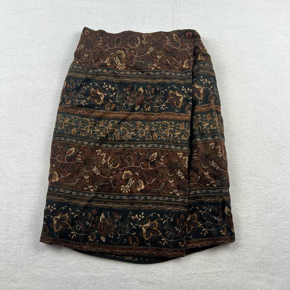 Breeches Vintage 90s Skirt Women's Sz 2 Brown Floral Paisley 100% Rayon Mad USA